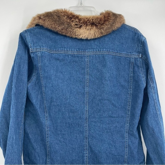 Marisa Christina Women’s Denim Jacket Size Small Faux Fur Trim Button Front Blue - Picture 10 of 11